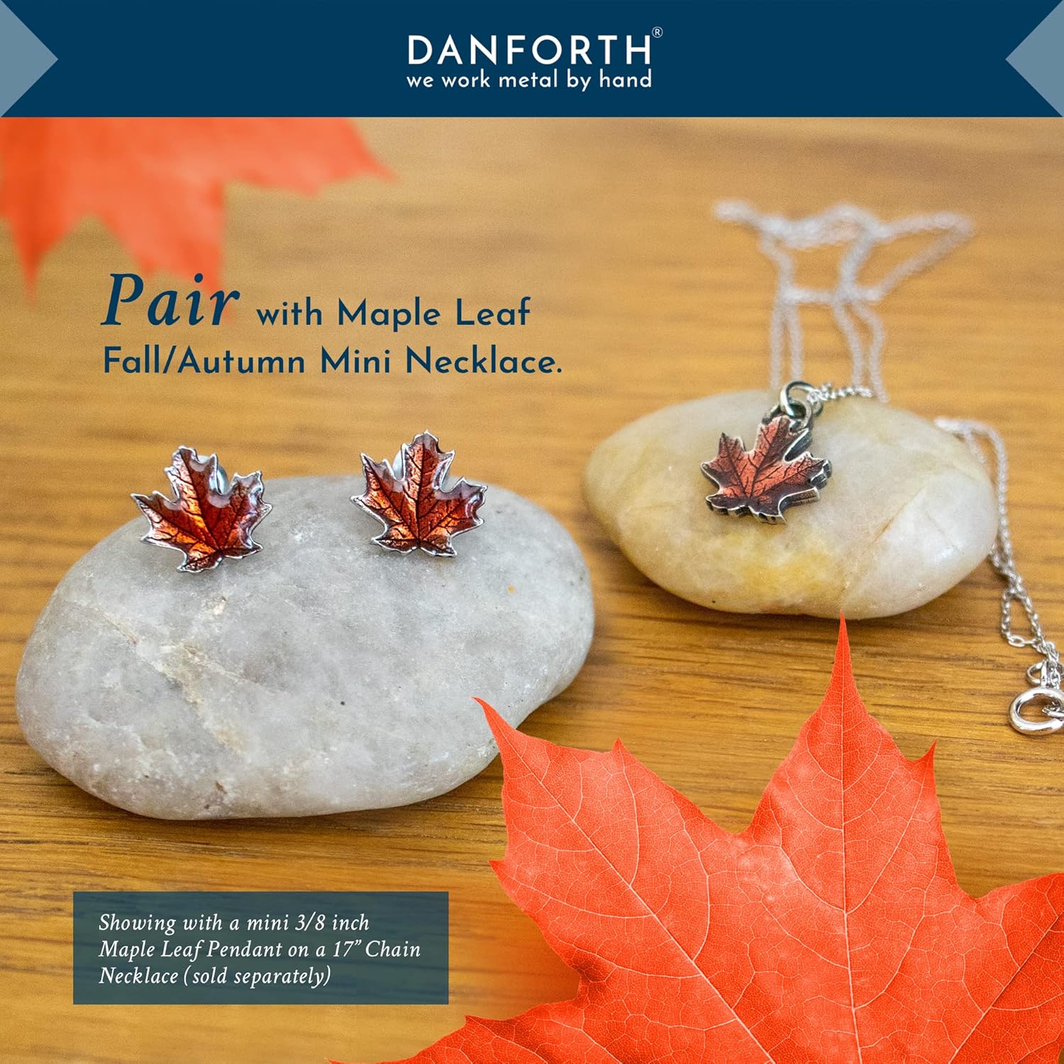 DANFORTH - Maple Leaf Fall/Autumn Mini Post Earrings, 3/8”, Pewter with Surgical Steel Post, Made In USA, Gift Boxed - Image 5