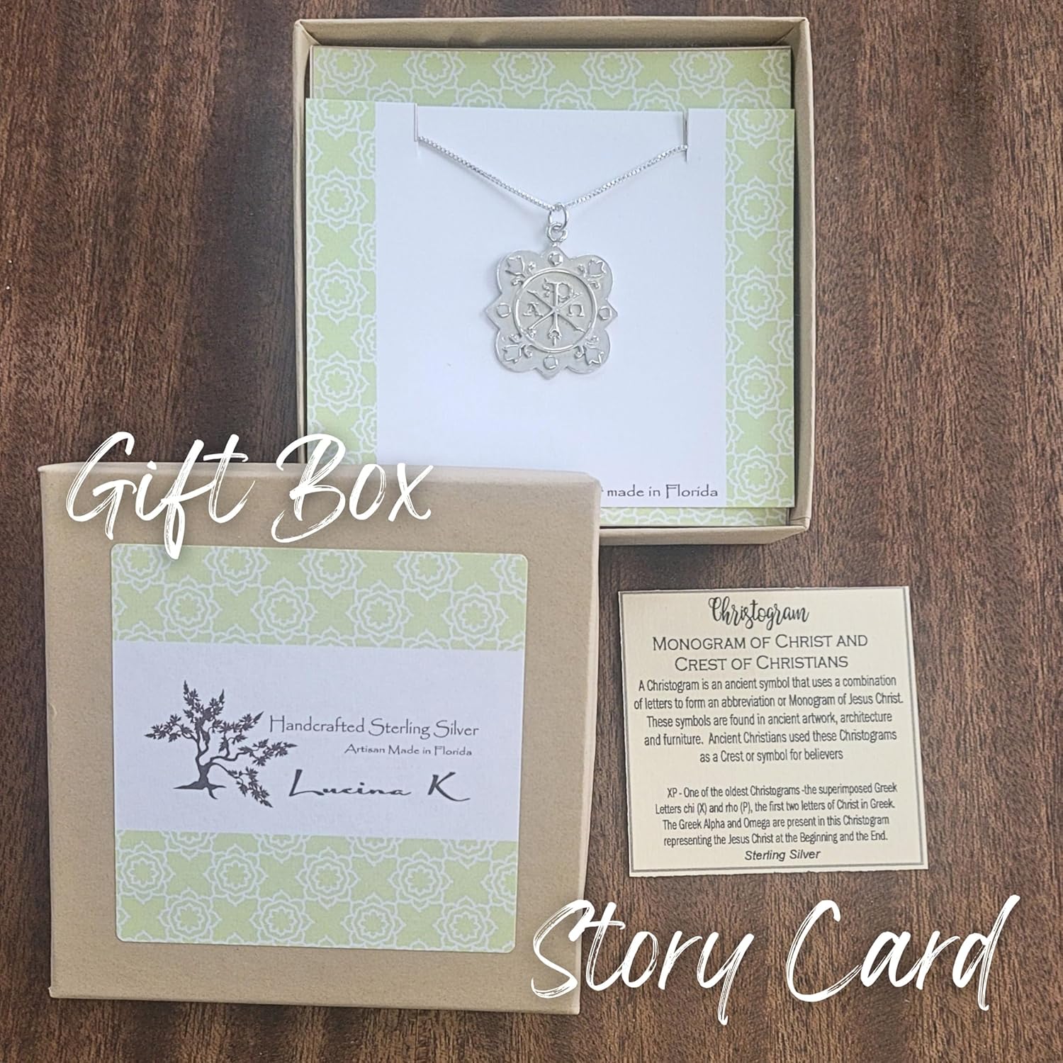 Chi Rho Quatrefoil Christogram Necklace Sterling Silver - Ancient Christian Symbol of Faith and Tradition Gift Box and Story Card included - Made in USA