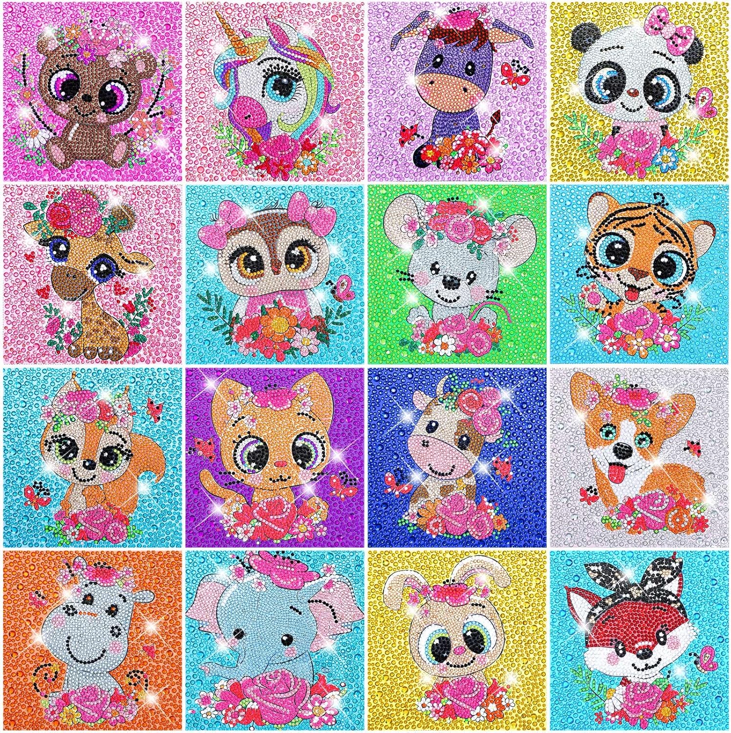 Estune 16 Pieces Diamond Painting Kit Diamond Art Kits 5d DIY Animals DIY Painting by Number Kits for Beginners Wall Decoration, 6 x 6 Inch(Classic Style)