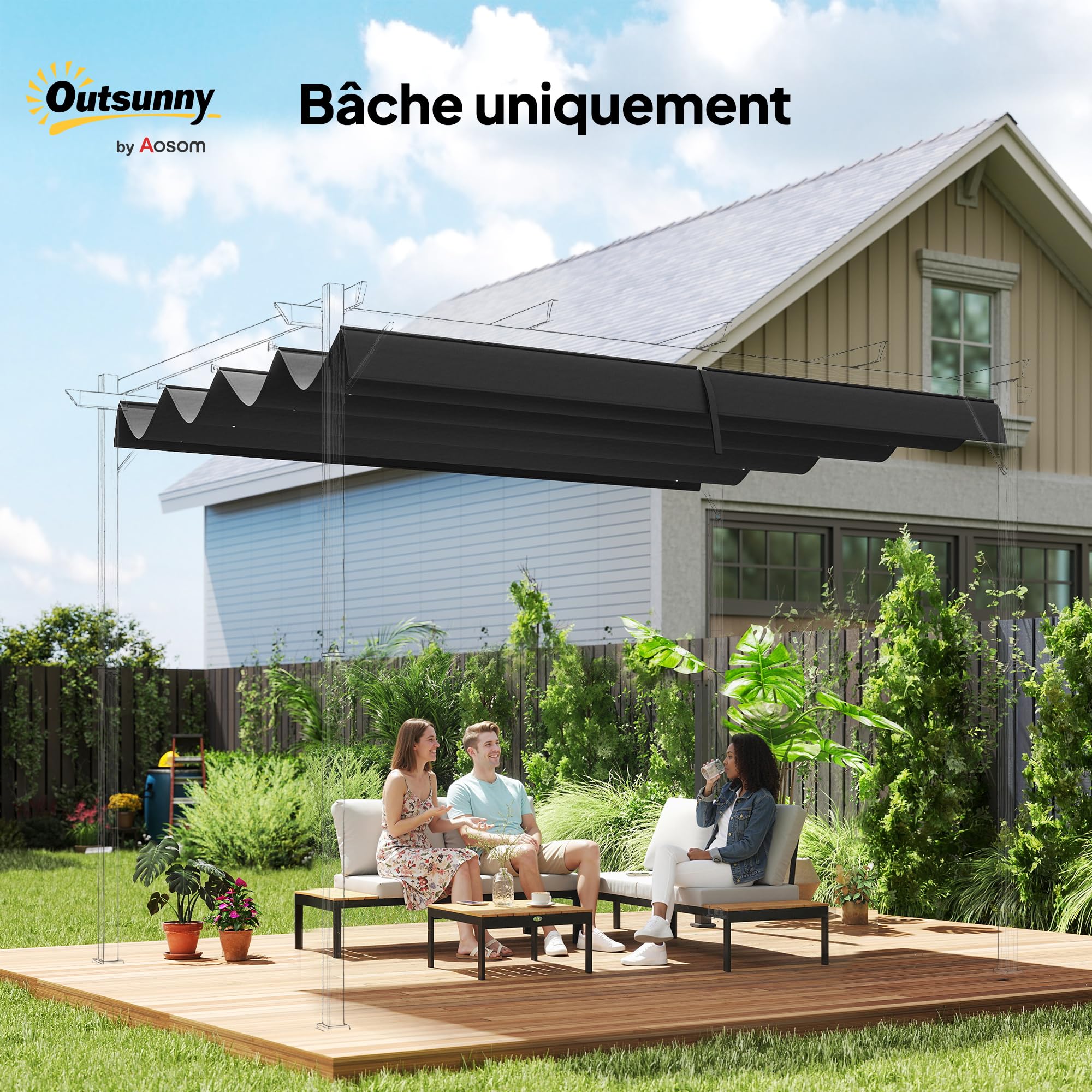 Outsunny Toile de Toit de Rechange pour pergola Toile de Remplacement Protection Solaire Anti-UV 30+ 286 x 245 cm, pour pergola de 3 x 2 m, auvent Uniquement Gris foncé