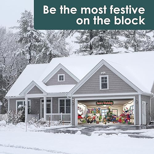 Miniatura 7 de Victory Corps My Door Decor - Taller de Papá Noel - Mural navideño de 7 x 16 pies para decoración de puerta de garaje