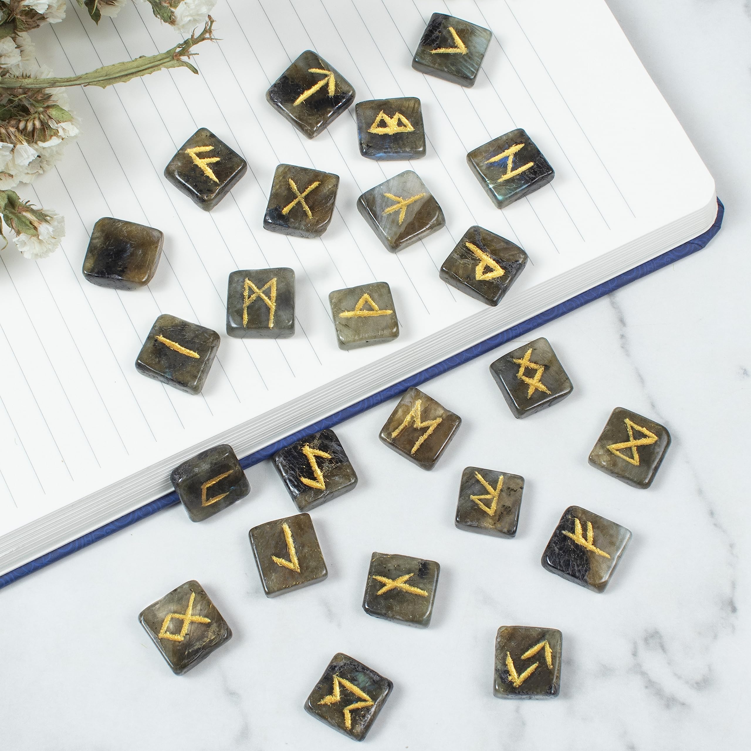 Runes Set Labradorite Rune Stones Set With Elder Futhark Alphabet - 25 ...