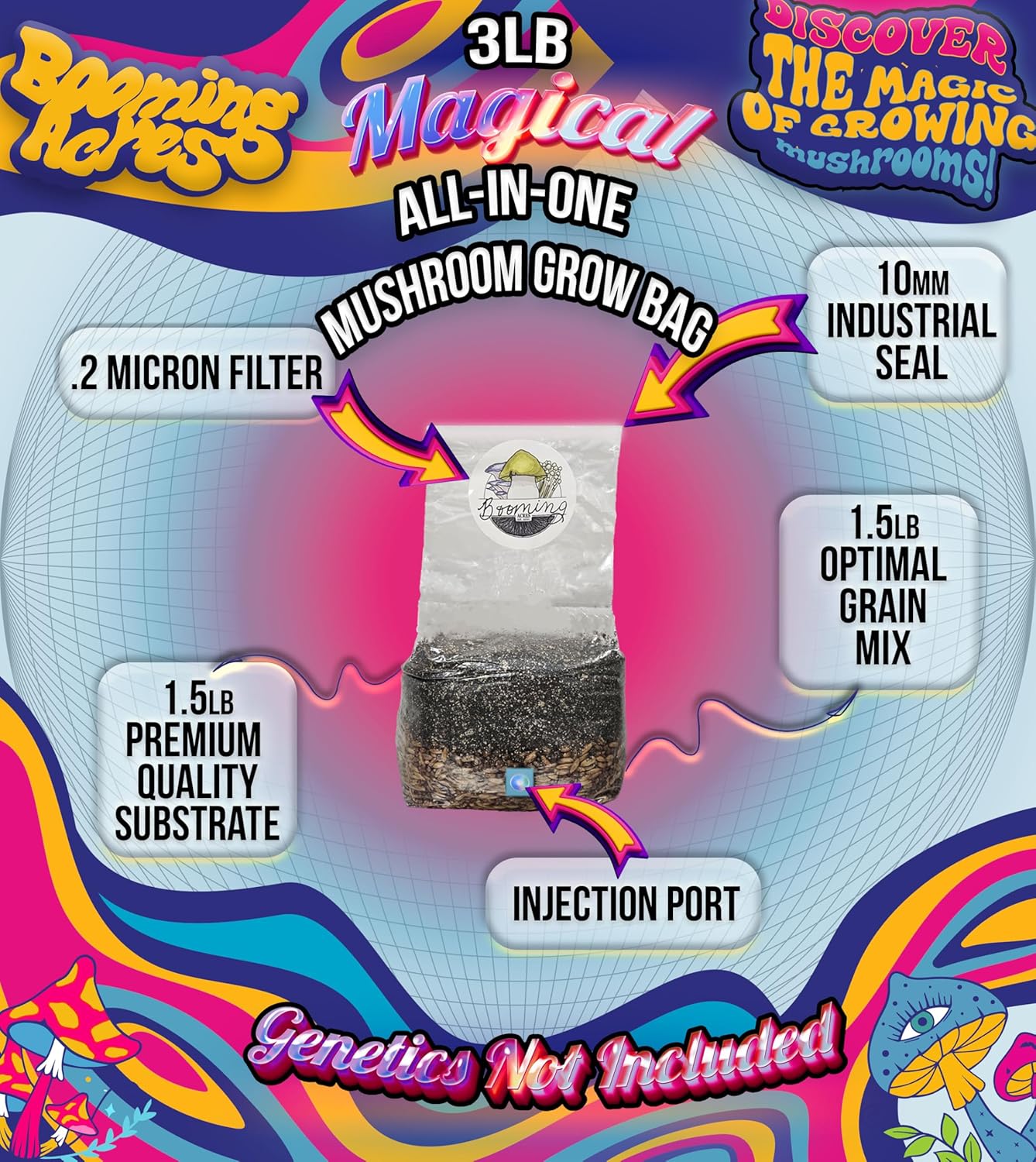 | The Micro Magical 3lb All in One Mushroom Grow Bag | Mushroom Grow Kit | Harvest Your own Happiness | Discover The Magic of Growing Mushrooms - 3lb Grow Bag Mushroom Starter Kit