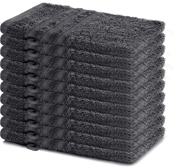 Lavea® Lot de 10 Gants de Toilette 15x21 cm en Éponge 100% Coton – Doux et Absorbants – Idéal pour Maison, Hôtel, Spa, Invités et Bébé – Serviette de Toilette/Serviette Visage – Anthracite - 1
