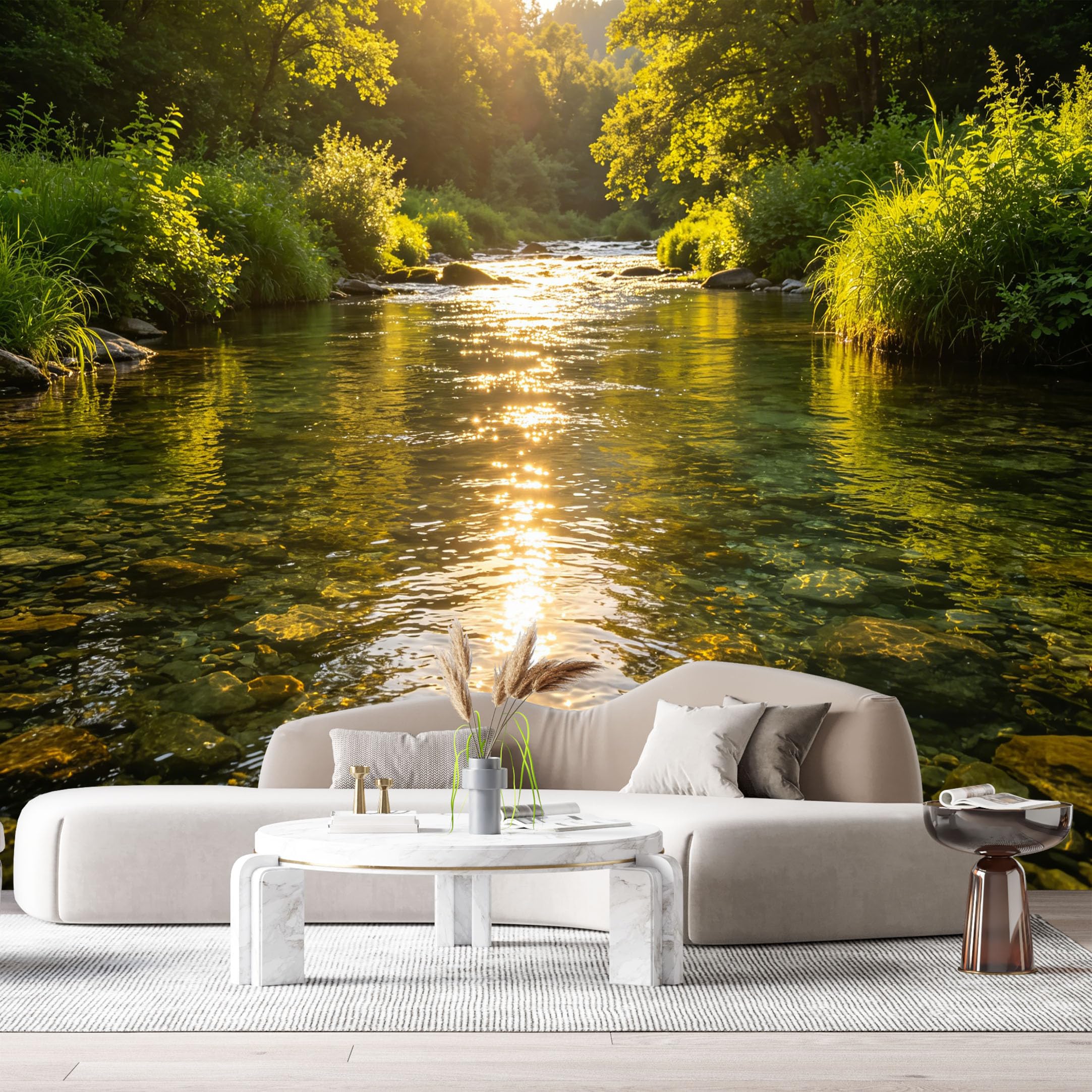 Custom Size Wall Murals Forest River Landscape Water Reflection Sunlight Stream Nature Scenery SelfAdhesive Wall Fabric Removable Large Wallpaper for Photo Living Room