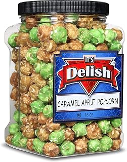 It's Delish Gourmet Caramel Apple Popcorn Mix by Its Delish, 16 OZ Jumbo Container – Caramel Corn Air Popped Sweet & Crunchy Glazed Carmel Corn Snack - Gluten Free, Vegan, Kosher, 1 Count