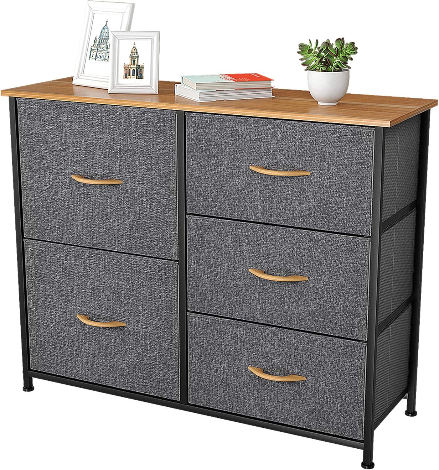YITAHOME Dresser with 5 Drawers - Fabric Storage Tower, Organizer Unit for Bedroom, Living Room, Closets & Nursery - Sturdy Steel Frame, Wooden Top & Easy Pull Fabric Bins (5 Drawers Cool Grey): Furniture & Decor