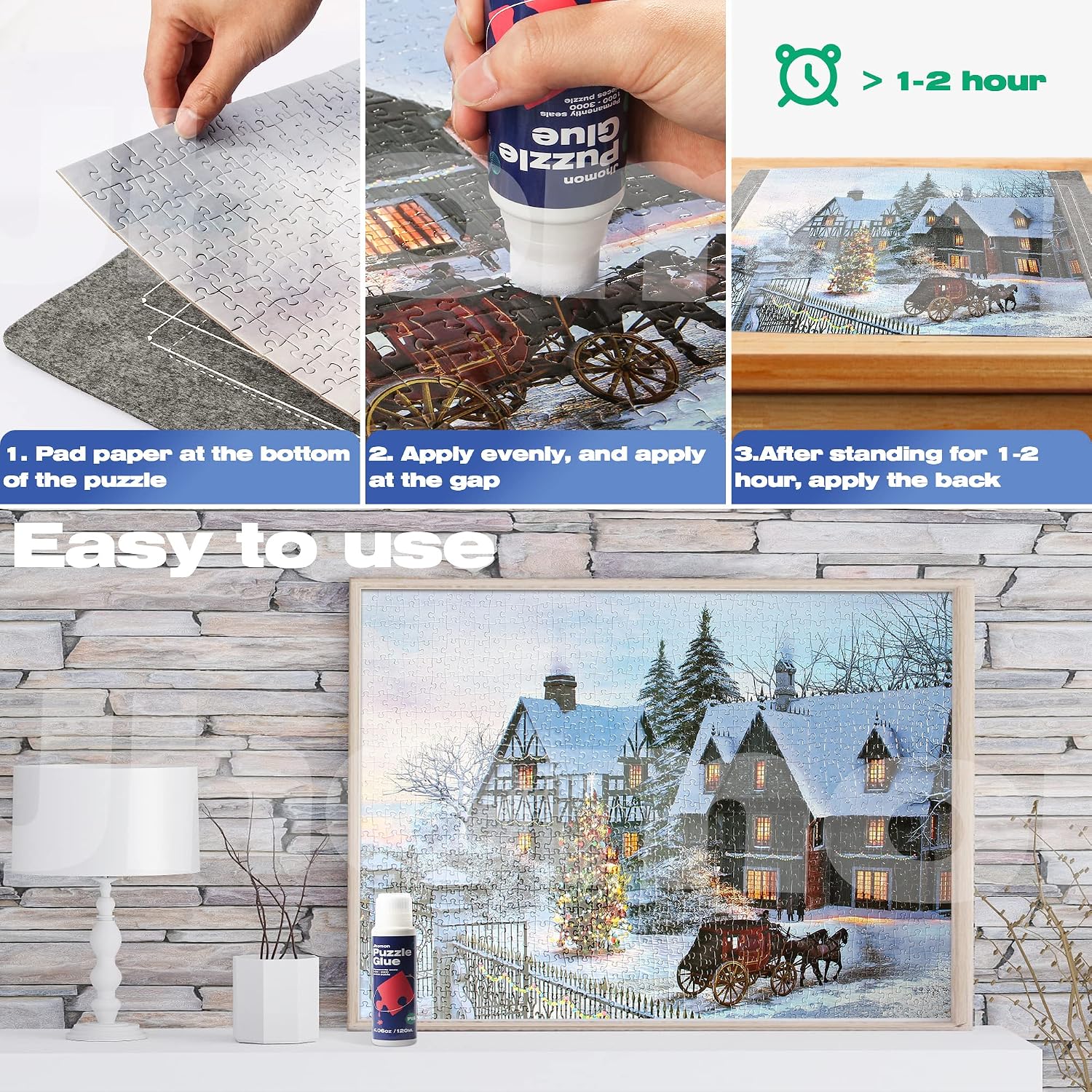 Newest Puzzle Glue Clear with New Sponge Head, Replace Puzzle Saver Suitable for 3000/3500/5000 Pieces of Puzzle for Paper and Wood, Water-Soluble Special Craft Puzzle Glue Sheets, 120ML X 2 Bottle