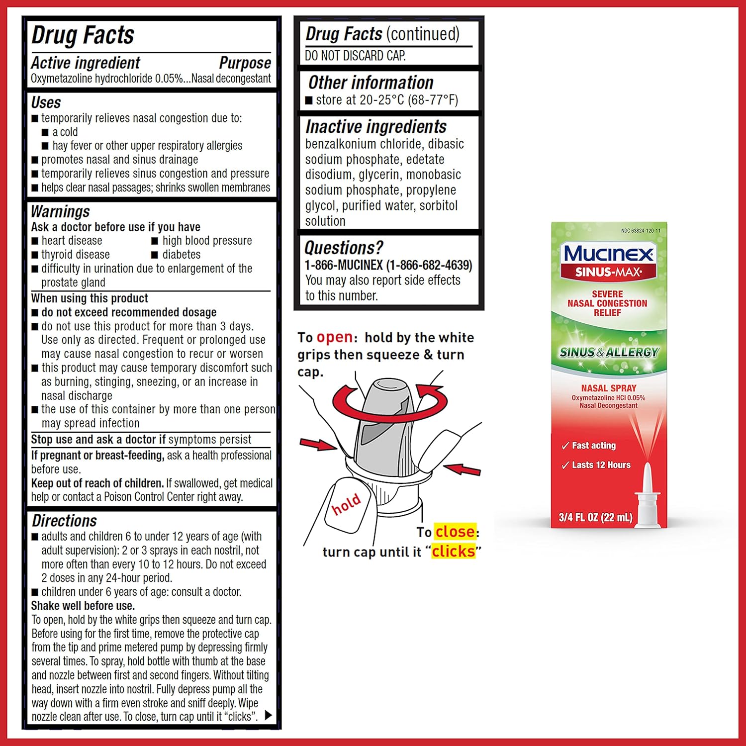 Mucinex Sinus-Max Severe Nasal Congestion Relief Sinus & Allergy Nasal Spray, 0.75 Fl Oz : Everything Else