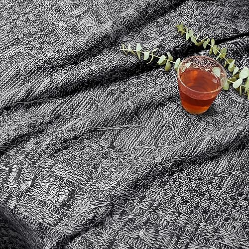 Miniatura 7 de Eychei - Manta de punto gris, ligera, decorativa, cálida y suave, para sofá, cama, silla, 50 x 60 pulgadas