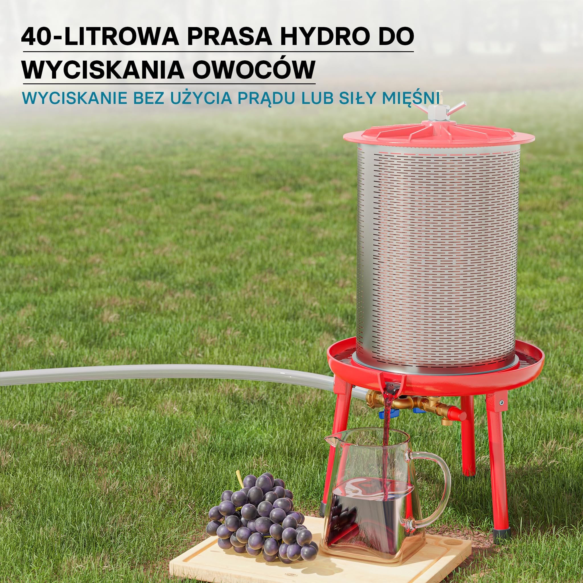 Wiltec Hydroprasa do owoców 40 litrów, ręczna prasa hydrauliczna, prasa do wyciskania soków z owoców i warzyw pod ciśnieniem wody, stal nierdzewna