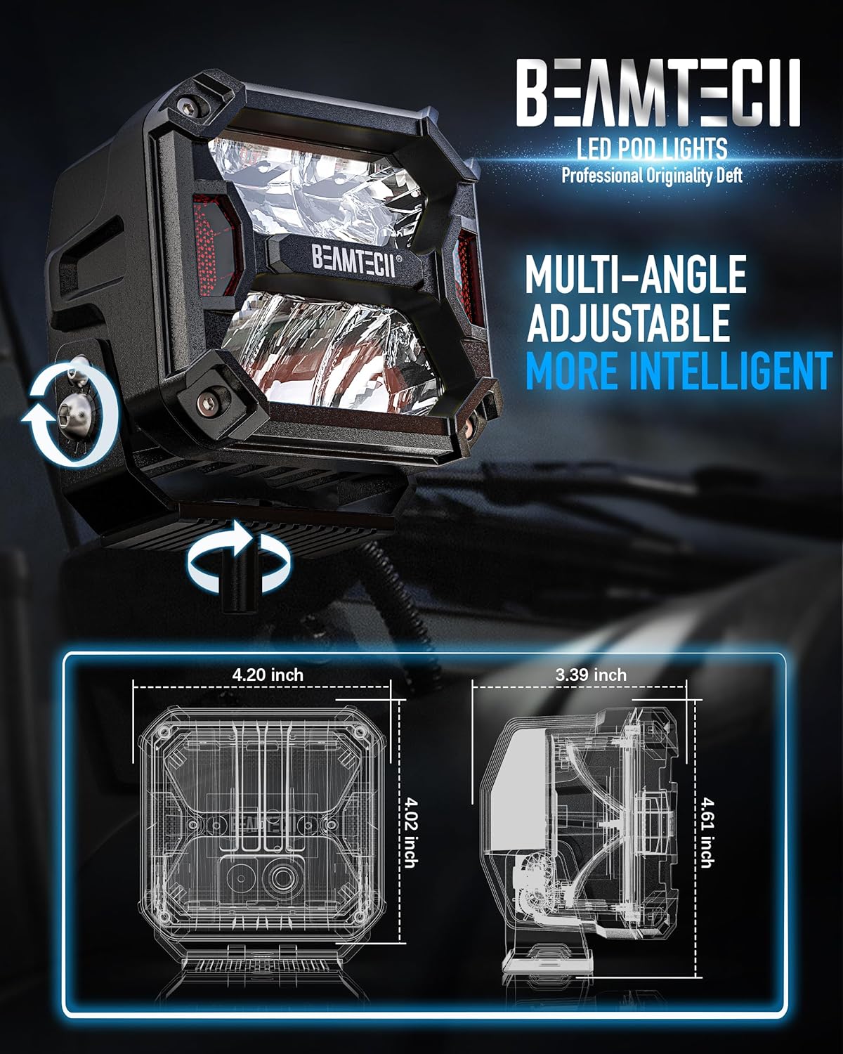 BEAMTECH LED Pods 4 Inch 120W 14400LM White Spot Beam Work Light Driving Off Road Lights for Truck SUV ATV UTV