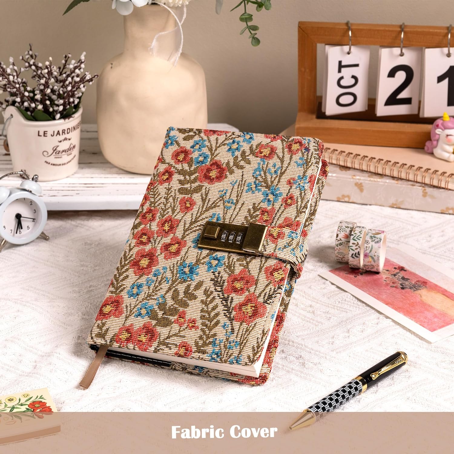 TIEFOSSI Embroidered Diary with Lock, Lined Lock journal for Women Men, Aesthetic Journal with Pen, Hardcover Journal for Journaling Writing Planning, 100 GSM Thick Paper, 224 Numbered Pages