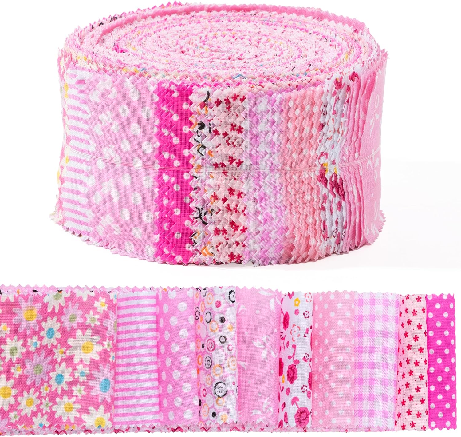 2.5-inch Roll Fabric Strips - 50PCS Cotton Red Floral Quilting Rolled Fabric, Flower Craft Quilts Cloth Strips, Precut Assorted Patchwork for Sewing Project DIY Crafting (39 × 2.5 Inch)