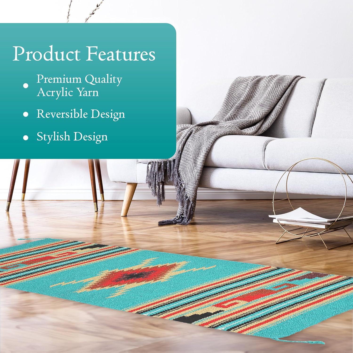 Boho Southwest Area Rug - Washable Bohemian Runner - Western Carpet - Rustic Rugs for Living Room, Outdoor Area, Bedroom, Decor, Kitchen & More (Eagle Eye Design, 20x40 Inches, Green/Tan)