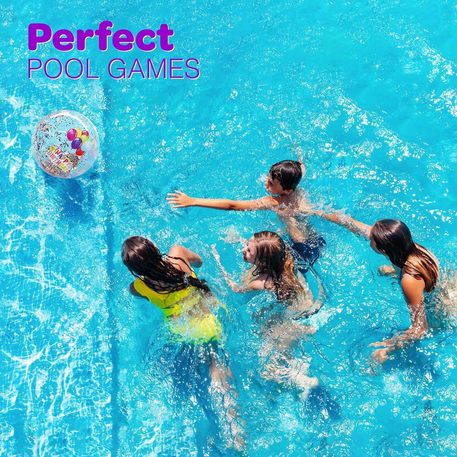 4E's Novelty 22 Inch Large Happy Birthday Beach Ball with Glitter Inside, for Pool Birthday Decorations Supplies, Outdoor Yard Games, Inflatable Pool Toys for Kids Adults (Pack of 2)
