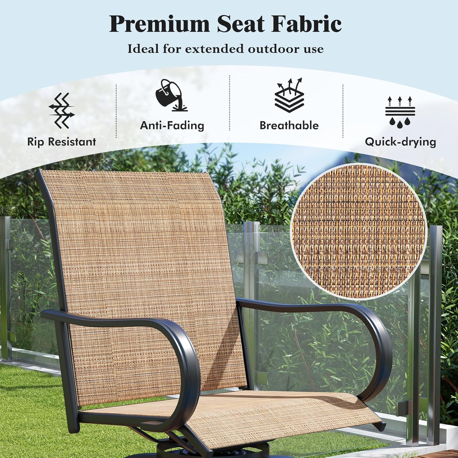 Tangkula Outdoor Swivel Bar Stools Set of 4, Bar Height Tall Patio Chairs with Armrests & High Back, Cozy Footrest & Solid Metal Support, High Top Bar Chairs for Backyard, Balcony, Poolside (Brown)