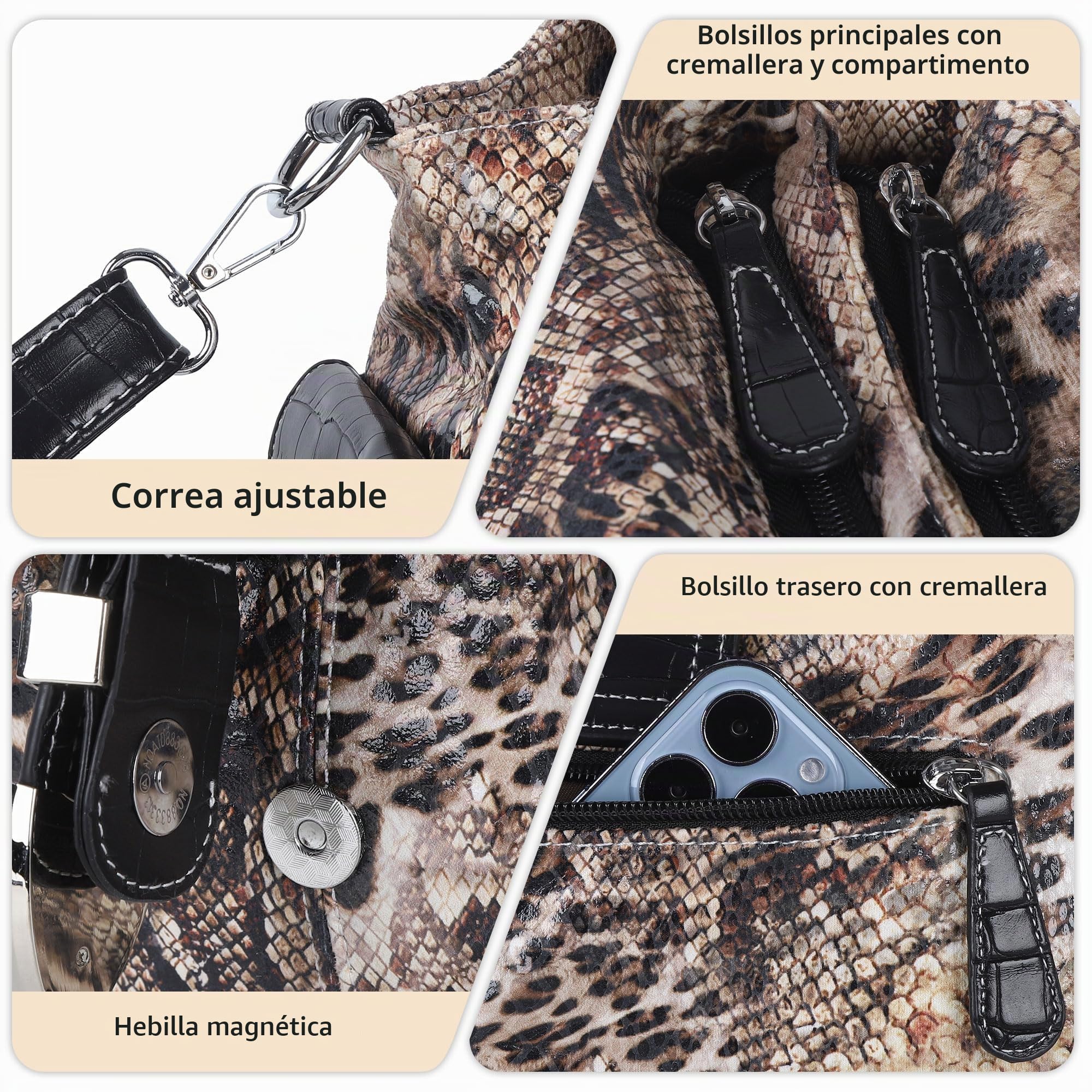 Angel Kiss, Bolsos Hobo de cuero vegano para mujer, bolsos cruzados o de hombro elegantes con tachuelas de metal