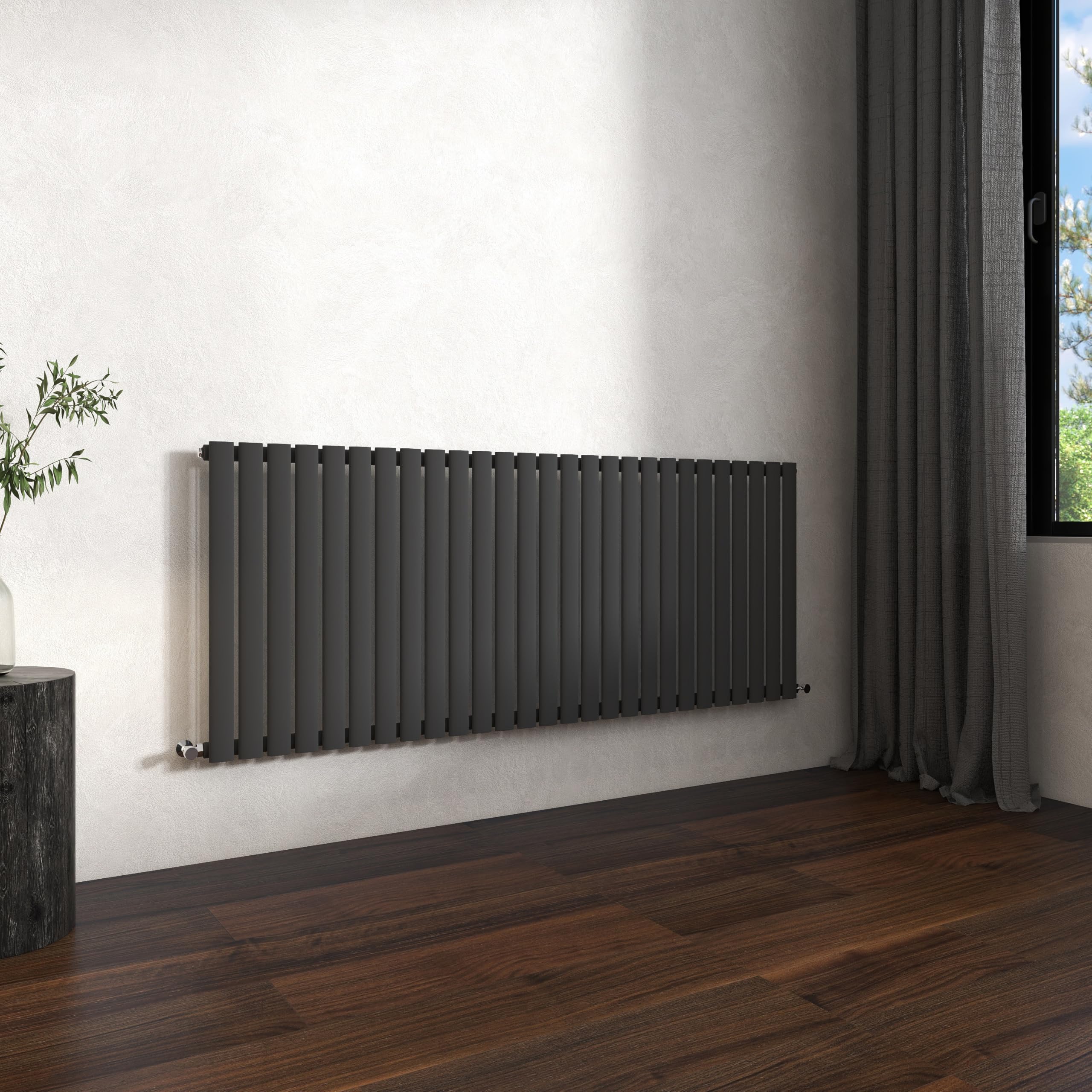 Traditional Horizontal Oval Column Radiator, 600x1593mm Anthracite Modern Heating Radiators, Single Panel Wall Mounted Heater Rads, Perfect for UK Hallway, Living Room Central Heating, Grey Radiator