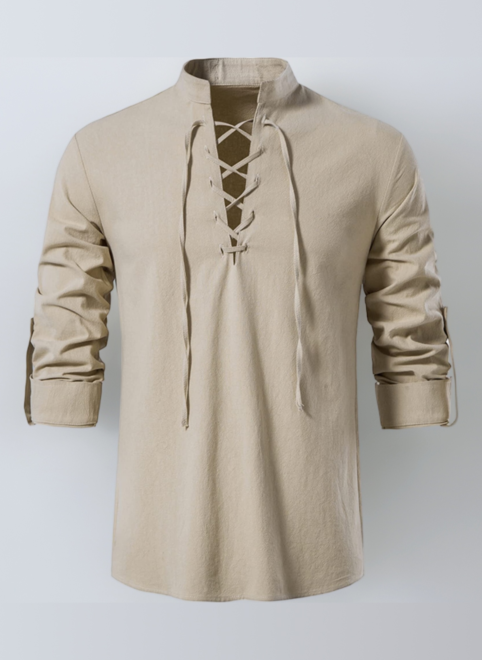 Linen Shirt Men Classic Medieval Lace Up Long Sleeve Retro Viking Tops Pirate Costume Scottish Ghillie Shirt