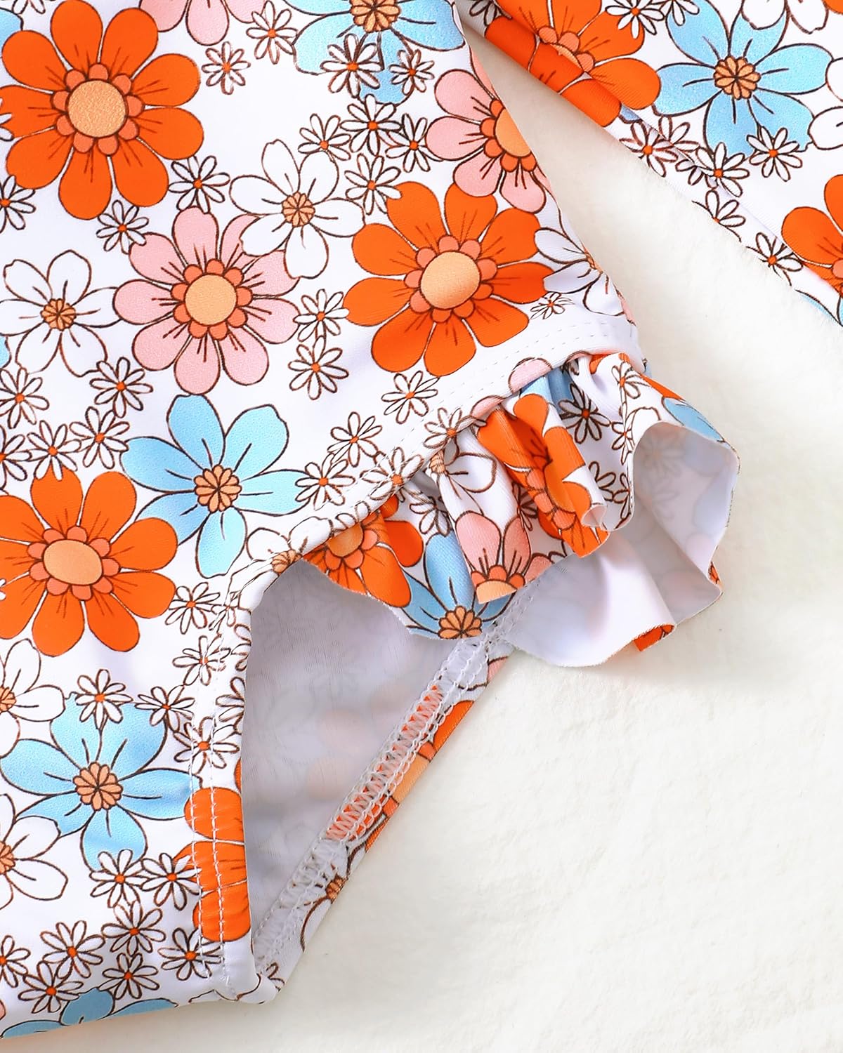 Baby Girl Swimsuit Long Sleeve One-Piece Swimwear with Hat Rash Guard Ruffle Floral Zipper Beach Infant Bathing Suit - Image 5