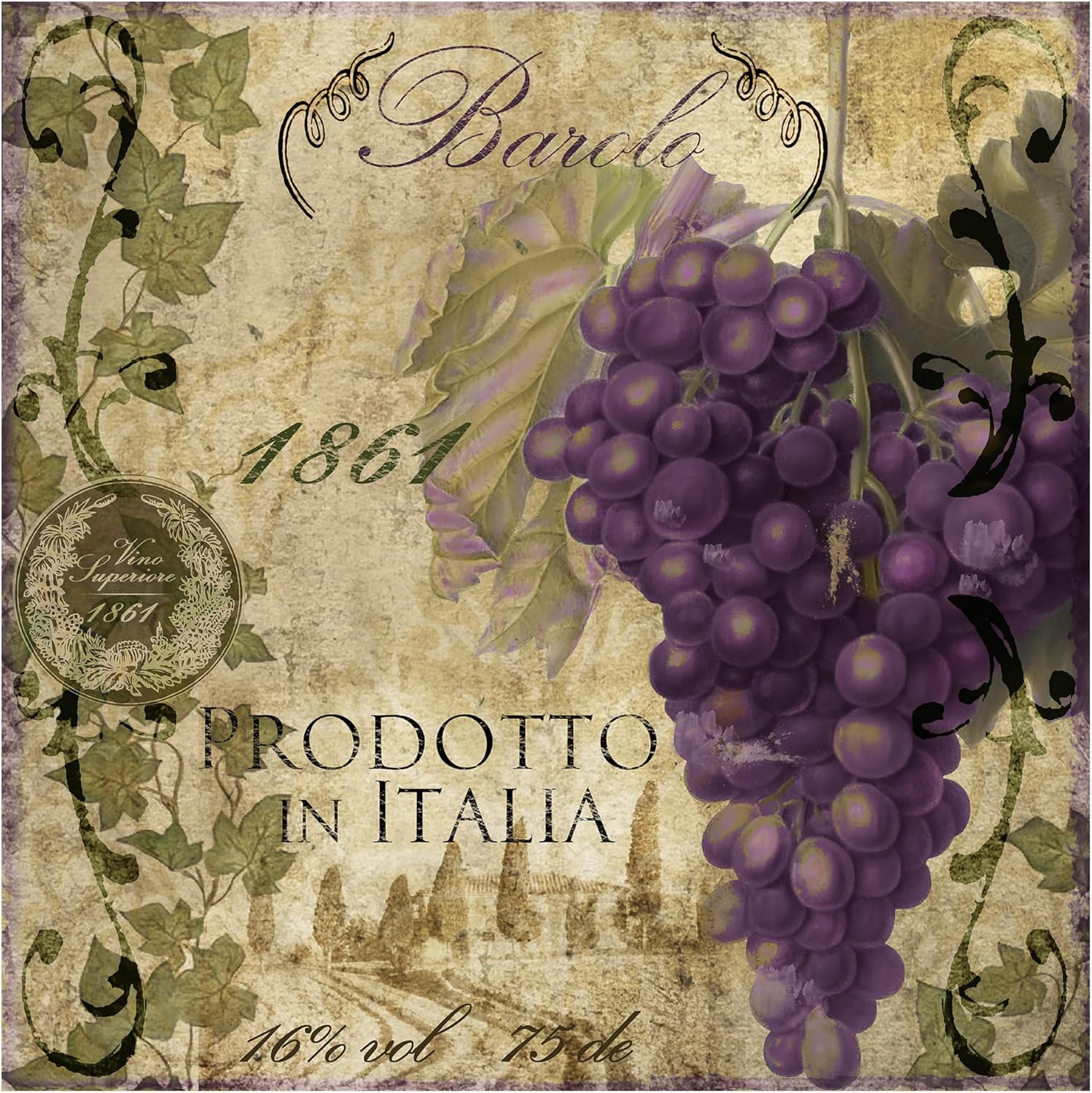 Wrapped Canvas Wall Art - Color Bakery 'Vino Italiano II' Wall Art for Living Room, Bedroom, or Office Décor - 18x18