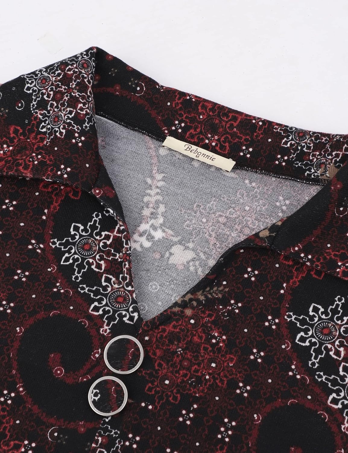 Bebonnie Womens Long Sleeve Casual Lapel V Neck Pullover Tunic Blouse Tops with Buttons - Image 4