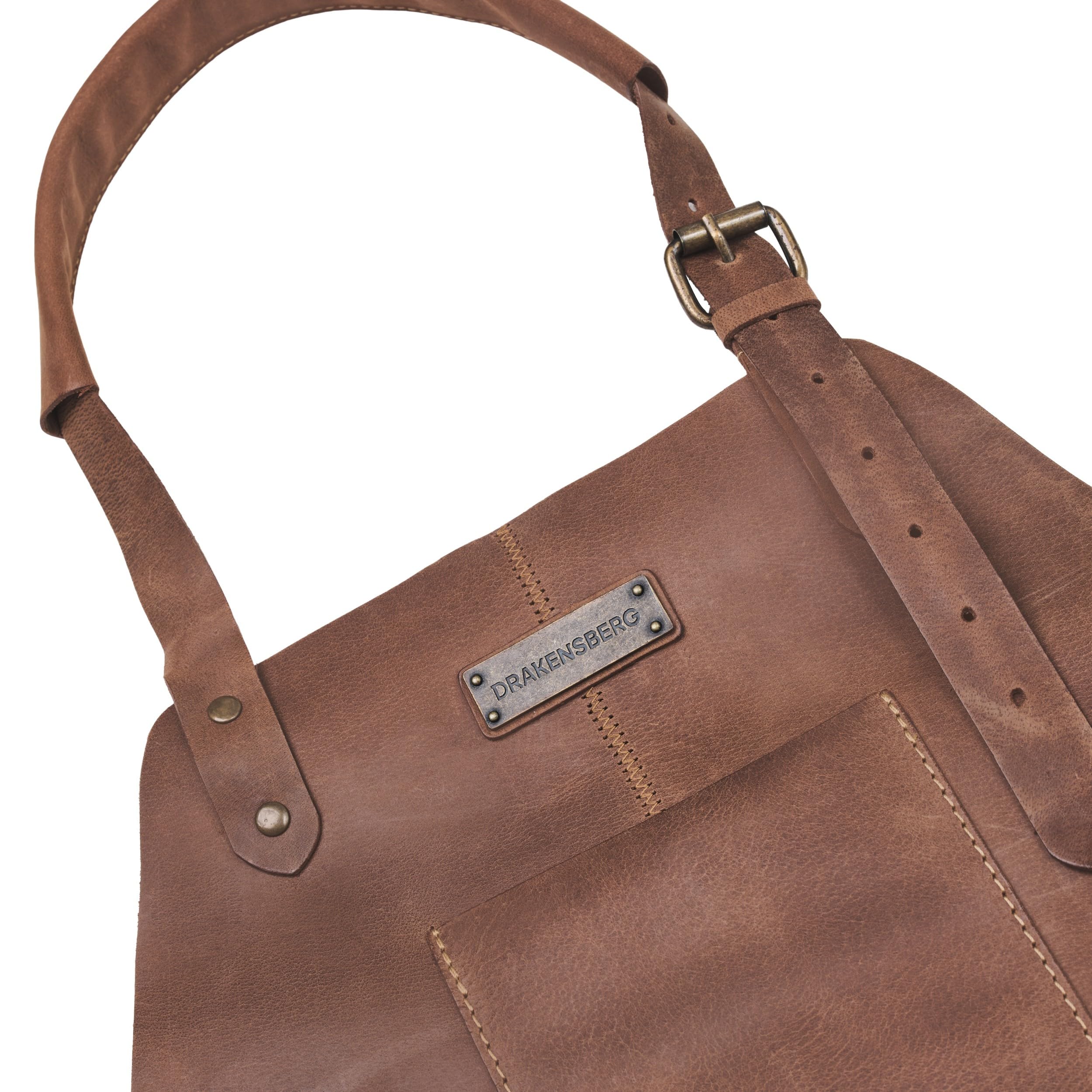 DRAKENSBERG BBQ Apron DR00303 - Delantal para barbacoa de piel auténtica, delantal de cocina y para gastronomía, bar, barista, regalo para hombres y hombres, hecho a mano en piel, marrón havana