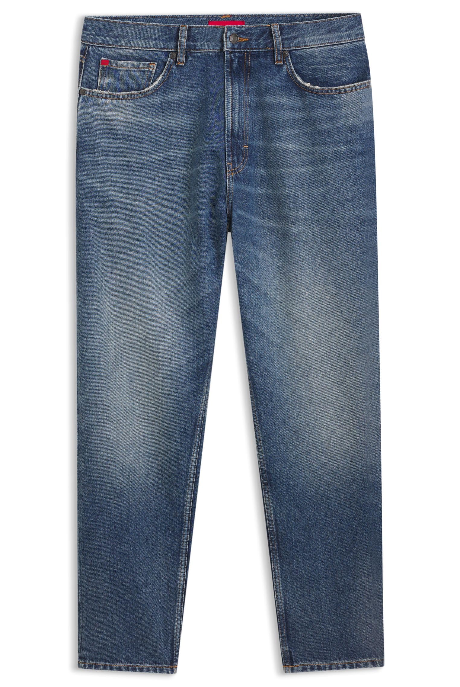 HUGO Herren 838 Relaxed-Fit Jeans aus blauem Denim aus ägyptischer Baumwolle