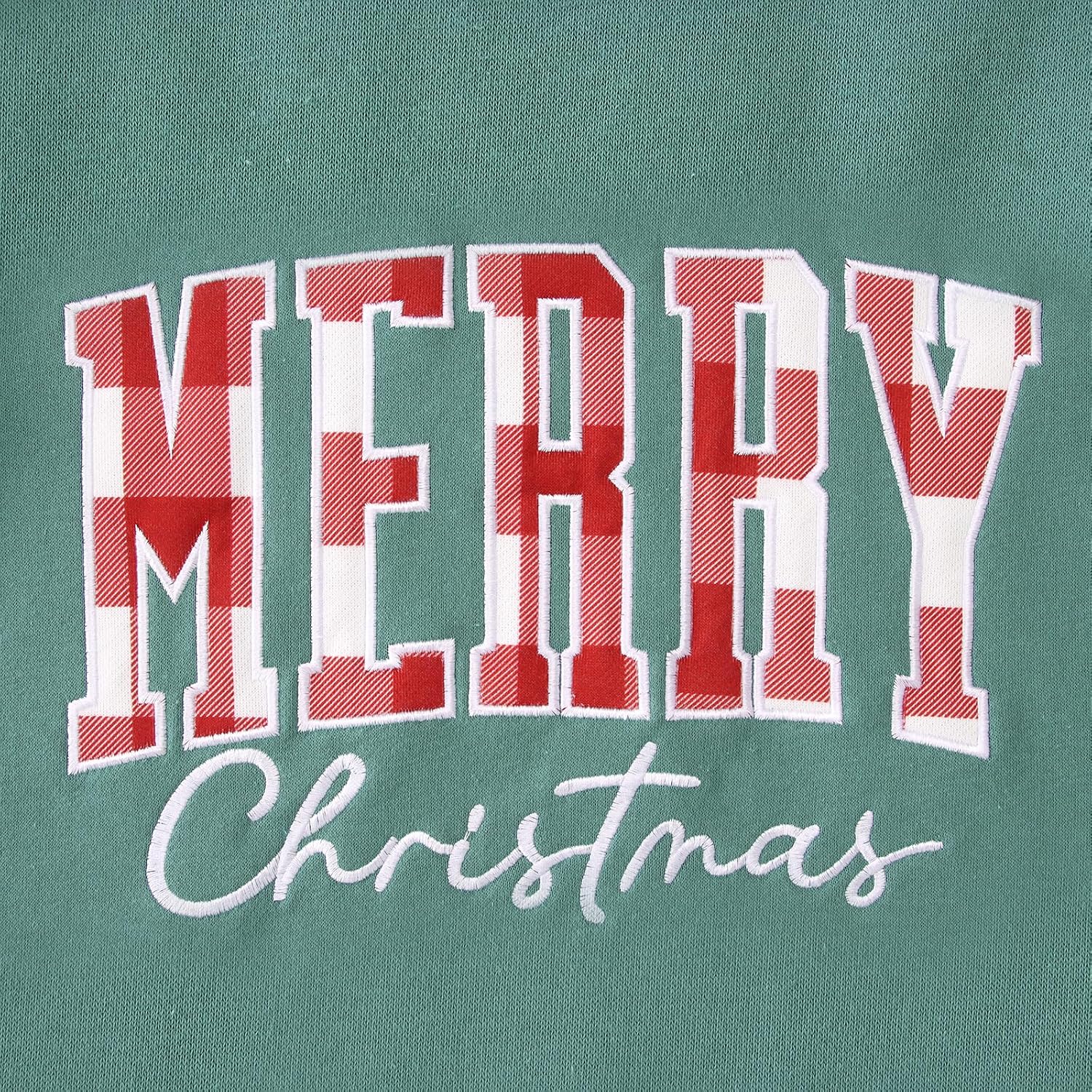 IZYJOY Kid Girl Christmas Sweatshirt Plaid Merry Christmas Shirt Long Sleeve Embroidery Patch Xmas Holiday Pullover Top 6-11Y