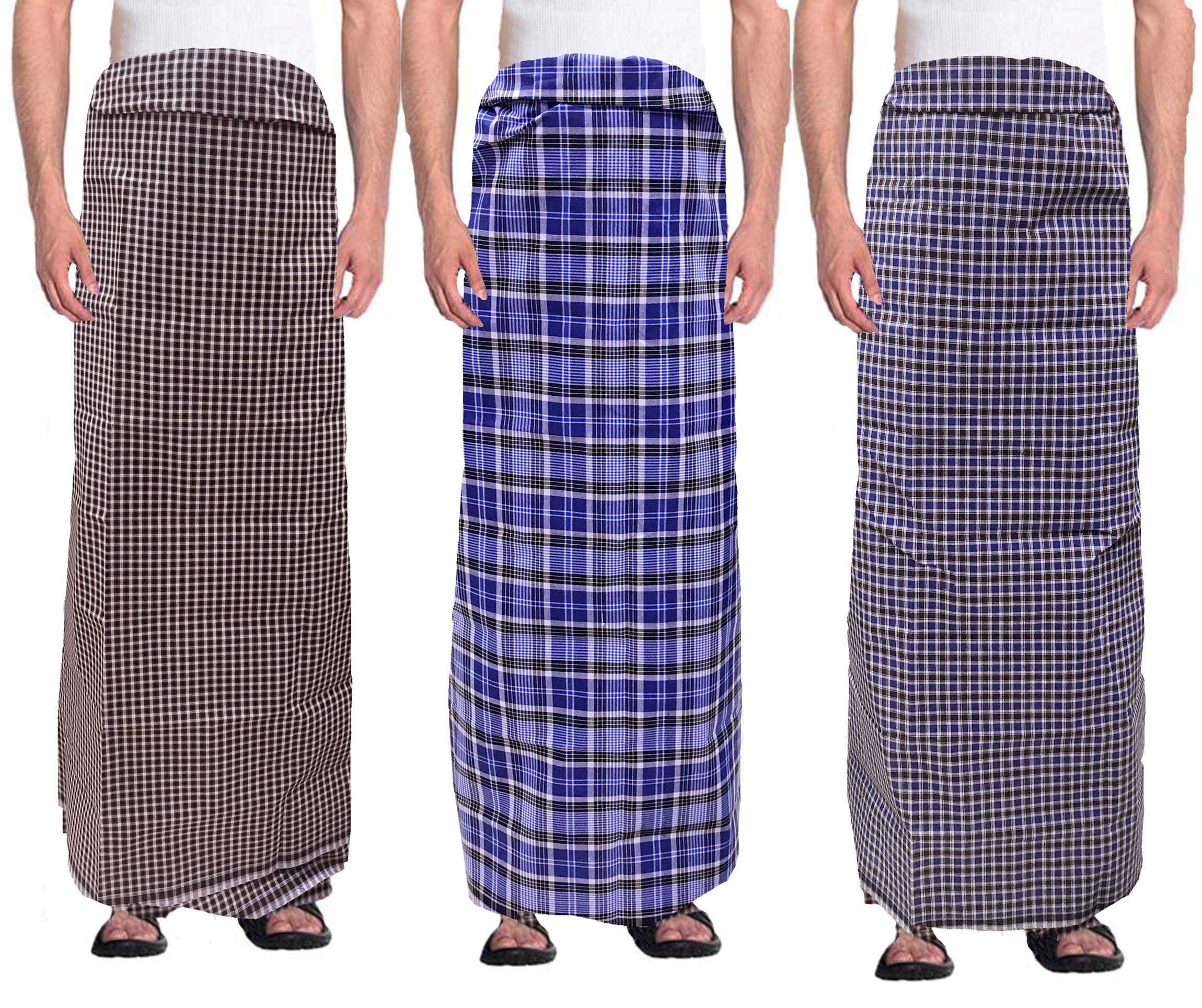 Weavers Villa Men's 100% Cotton Multicolored Unstiched Lungi (2 Mtrs) - Pack Of 3