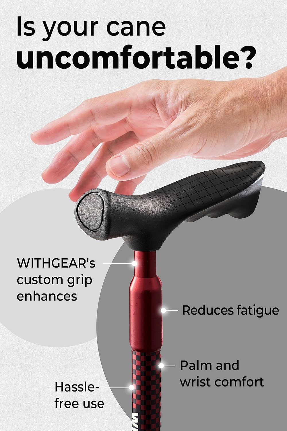 Ergonomic Walking Cane for Men & Women – Foldable & Adjustable Walking Stick with Lightweight Duralumin, Shock-Absorbing Lock (Right-Handed Grip, Burgundy)
