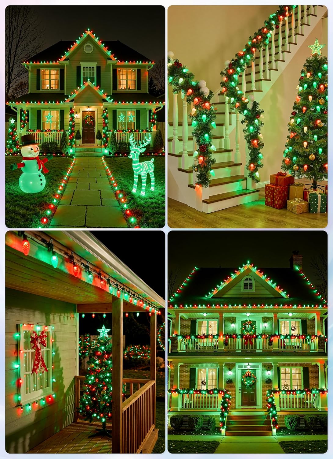 C9 LED Christmas Lights Outdoor, 68 Feet 100 LED Strawberry String Lights With 100 Spring Clamps, Waterproof Commercial Grade Extendable for Outside Roofline Patio Home Xmas Decoration, Red & Green