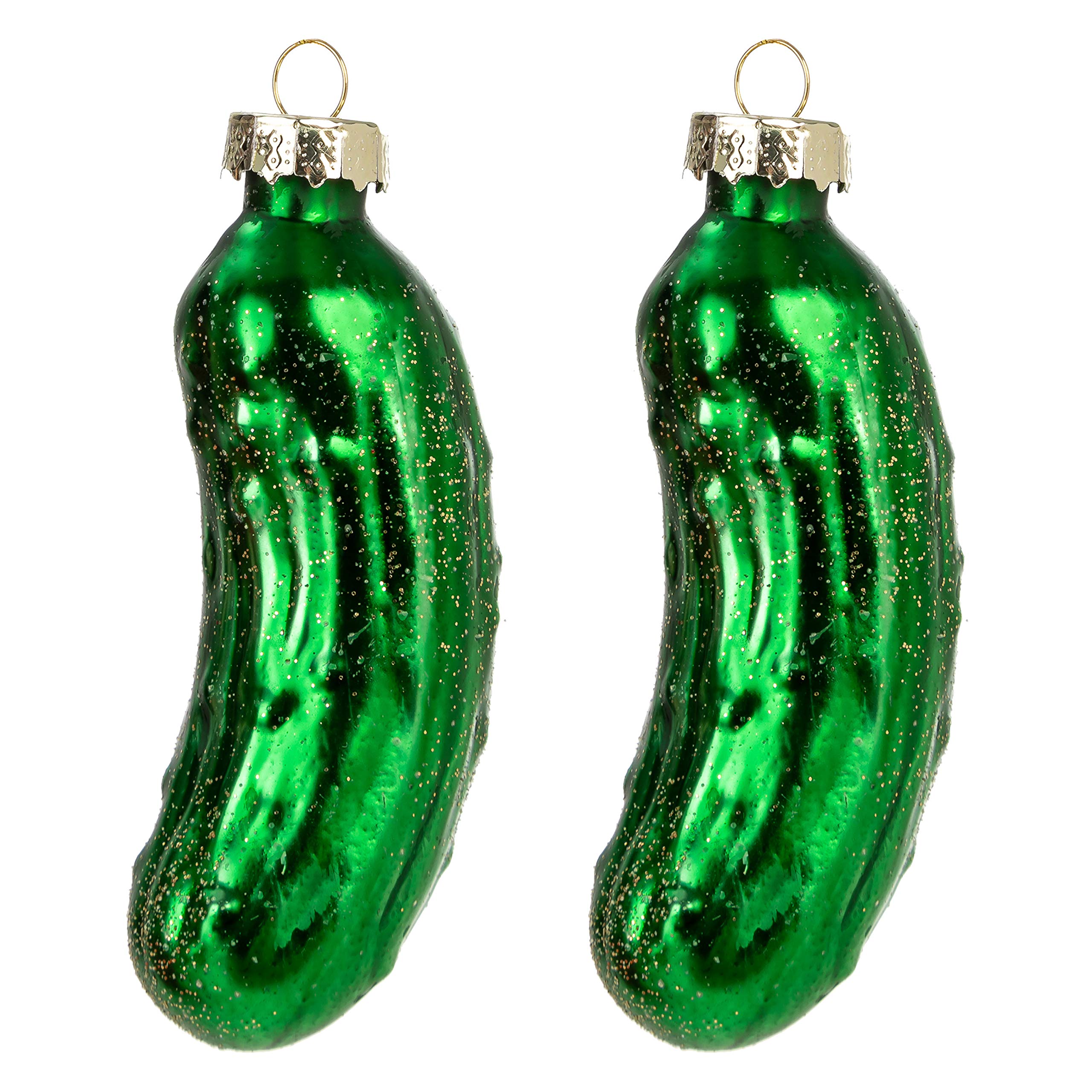 JOYIN Christmas Glass Blown Ornament 2-pc Pickle Set Handcrafted Glass Blown Ornaments for Tree Decoration Party