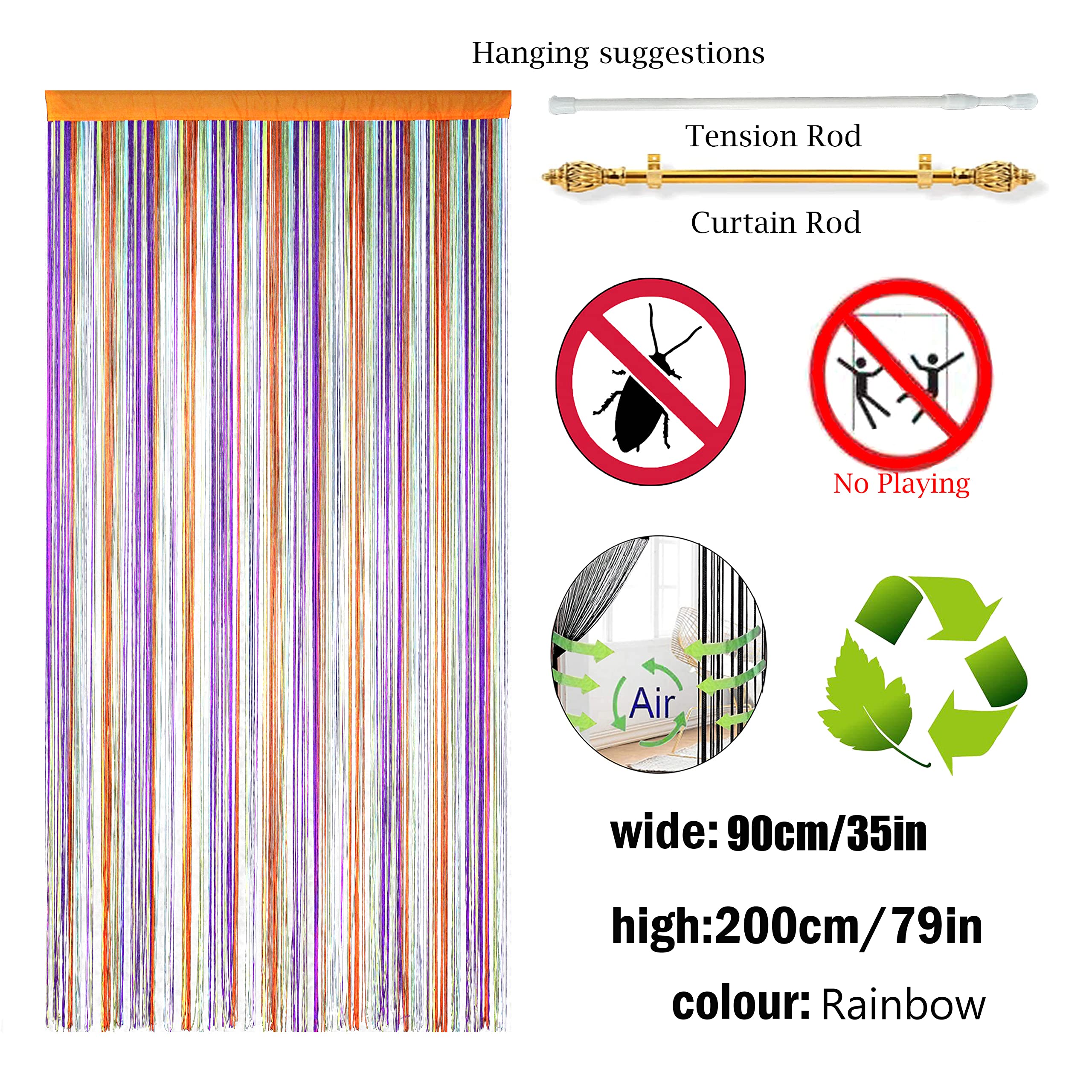 Tende per porte, zanzariere, per finestre, mosche, porte, decorazioni, divisori, pannelli, camera da letto, soggiorno, armadio, tende per porte (arcobaleno, 90 x 200 cm)