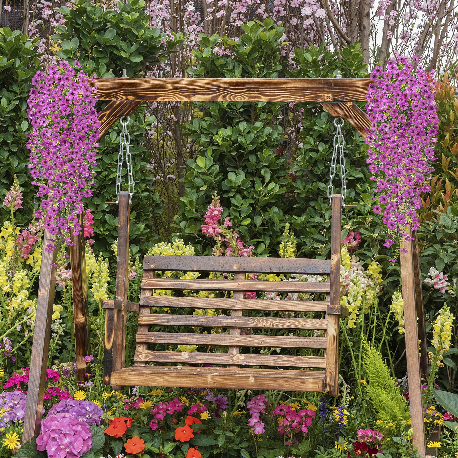 CONNECTION 4 Pezzi Pendenti Fiori Artificiali Cadenti 77cm Pianta Glicine Finta Fiori Finti Da Esterno Artificiali Decorazioni Pianta Cadente per Matrimonio Parete Balcone Giardino (Viola)