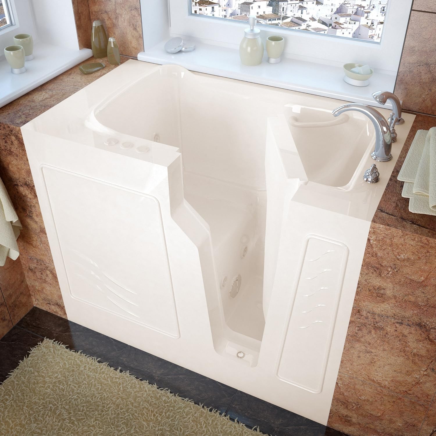 MT2646LBH 3-Side Enclosure 26 by 46 by 38-Inch Hydrotherapy Walk In Bathtub Spa Left Side Door, Biscuit