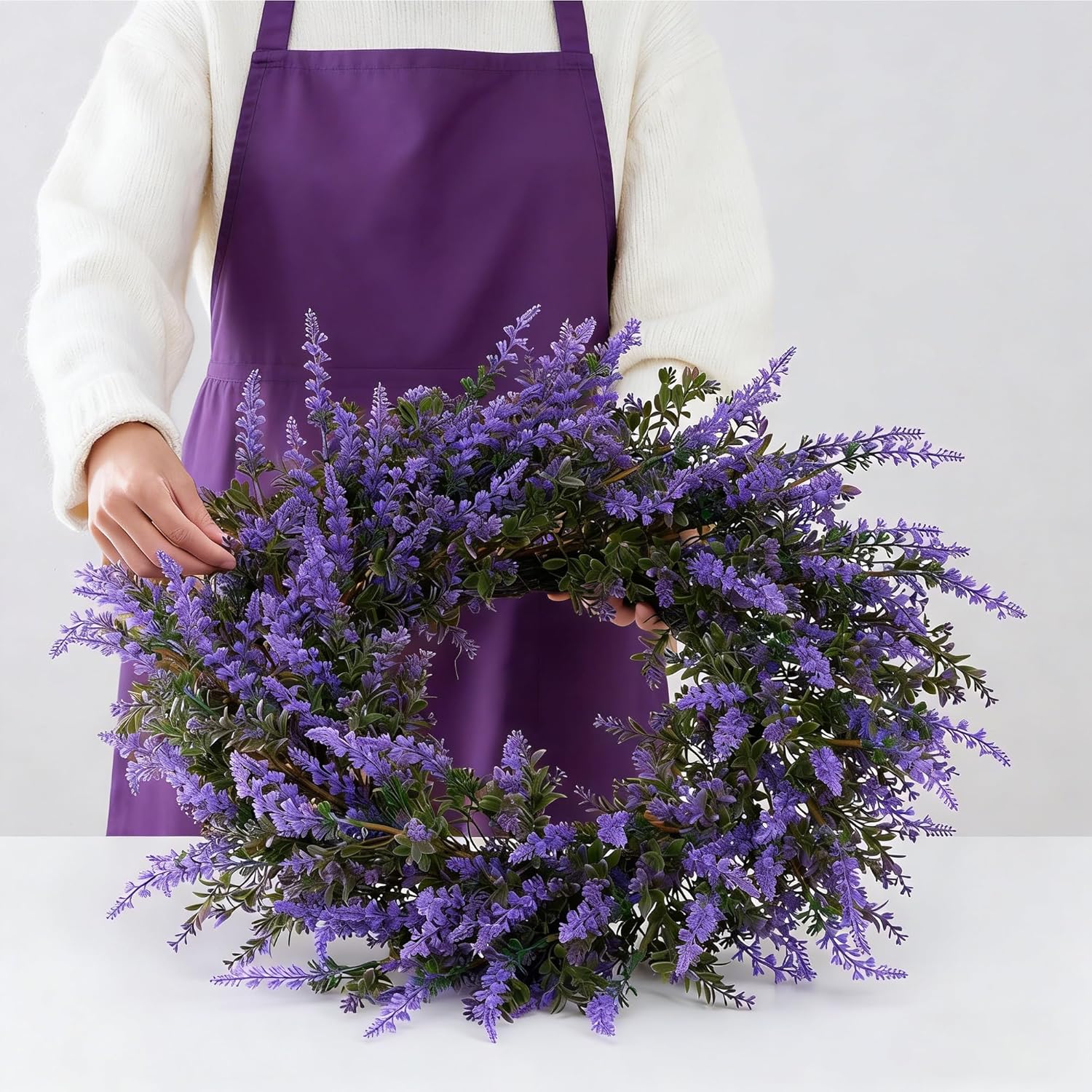 26" Purple Lavender and Eucalyptus Wreath - Artificial Farmhouse Front Door Decor for Porch, Window, Wall | Spring, Summer, Fall Home Decor Gift