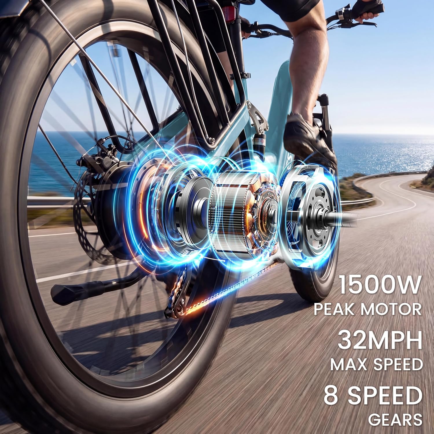 ESKUTE Electric Bike for Adults - 48V20.8Ah 80 Miles Battery Commuter, 32+MPH, Peak 1500W Brushless Motor, 26x4.0 Fat Tire Step-Thru Cityrun Ebike, 8-Speed, Full Suspensions E-Bike