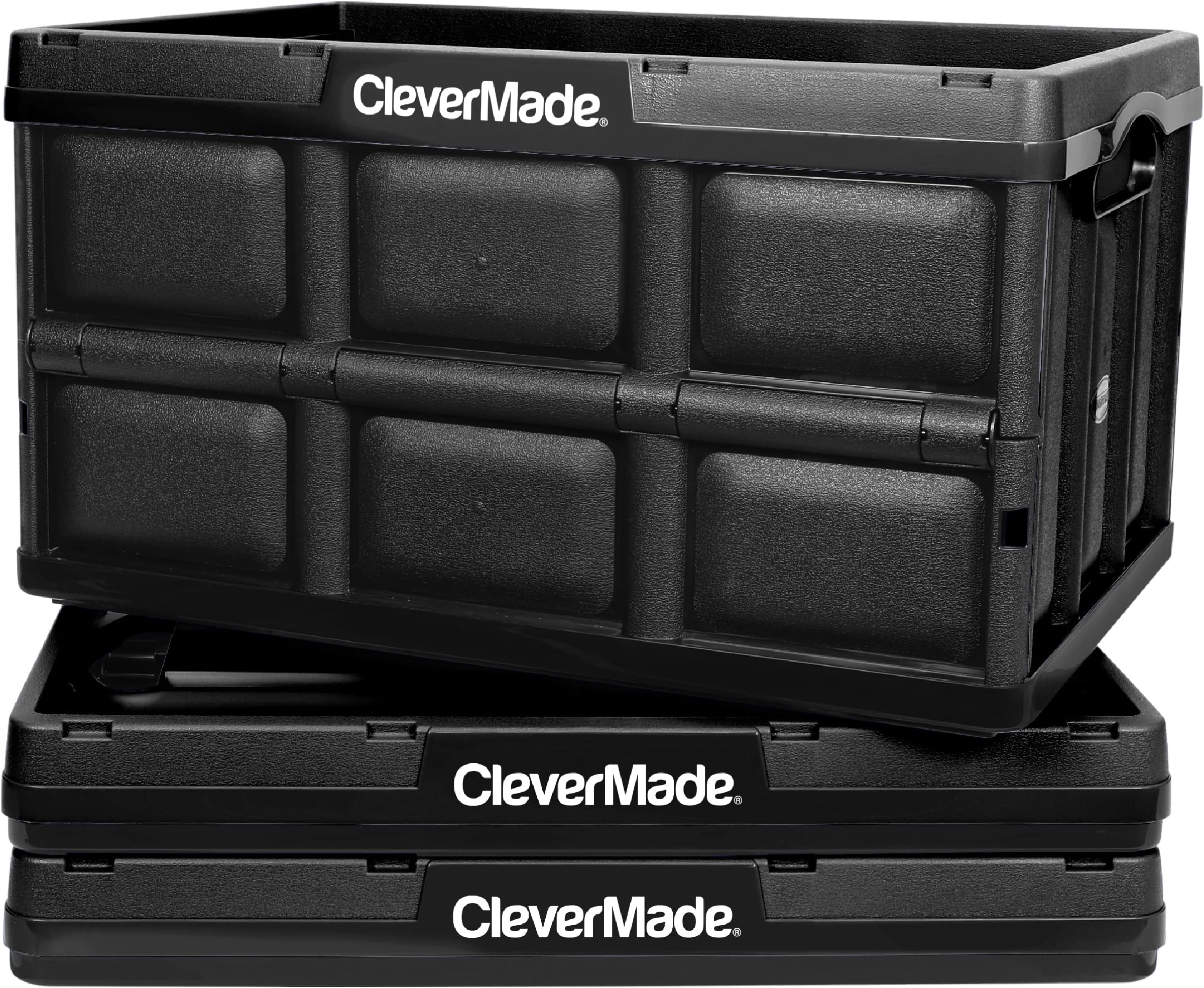 Collapsible Storage Bins - Black 3 Pack 32L - Stackable Containers Heavy Duty Capacity Folding Crates - Space-Saving for Home