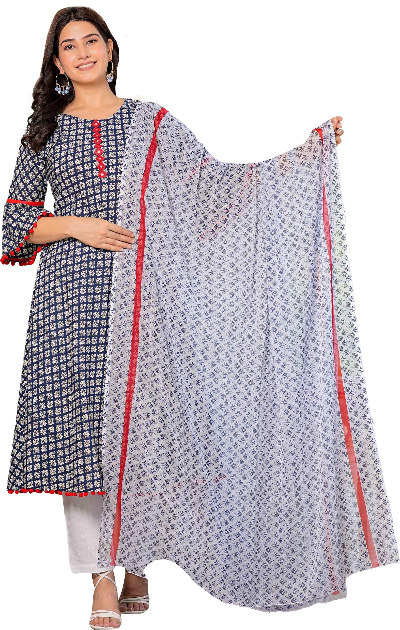 Yash Gallery Women's Cotton Kurta With Dupatta