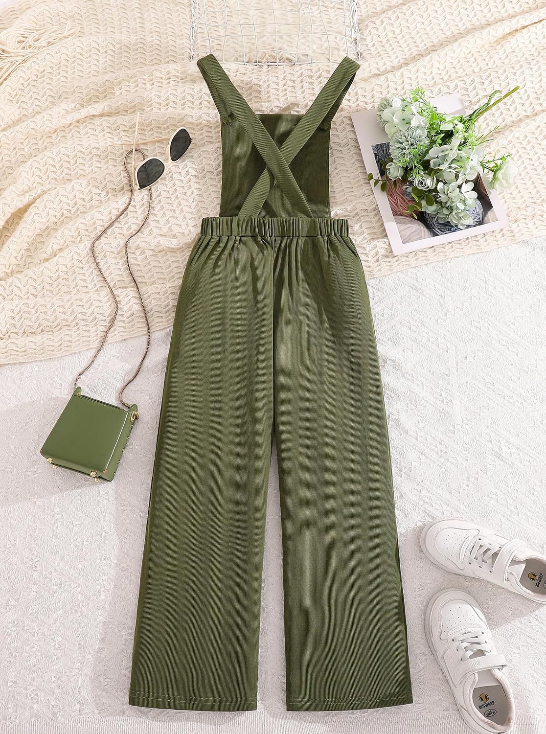 Girls Overalls Kids Casual Sleeveless Jumpsuits Harem Pants Rompers with Pockets 7-14 Years