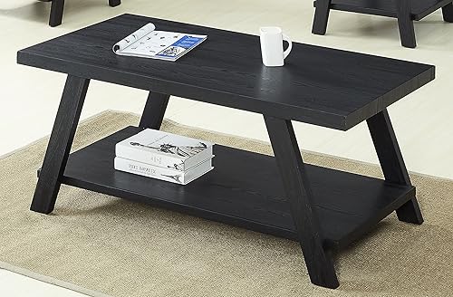 Miniatura 3 de Roundhill Furniture Athens - Mesa de centro de madera replicada contemporánea en acabado negro Negro,Carbón,Carbón desgastado y beige,Espresso