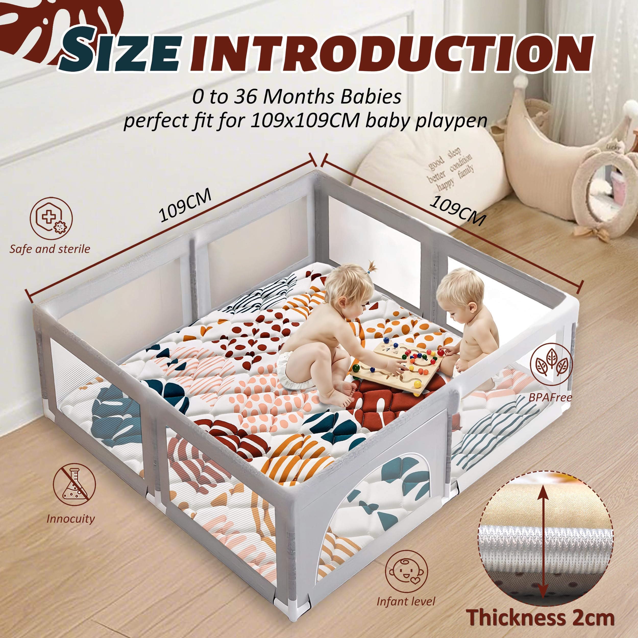 YBIKE Baby Play Mat for Floor Foldable Large Non-Slip Thick Baby Crawling Mats 109x109cm, Portable Soft Tummy Time Mat - Image 3