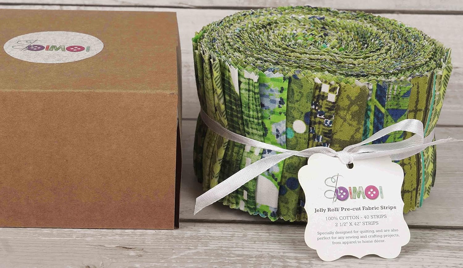 Soimoi Green Jelly Roll 40 Strip Assorted Bundle, Fabric Strips for Quilting, 100% Cotton Fabric Jelly Roll Bundle for Scrapbooking, Precut Quilt Projects, DIY Crafts - Geometric & Texture Print
