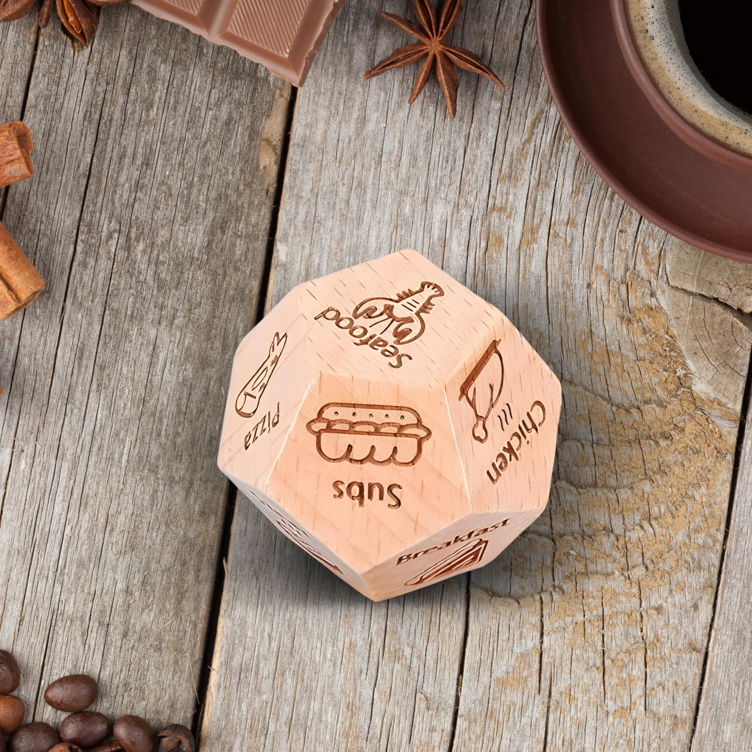 Food Decision Dice With 12 Food Patterns for Couples - Wooden