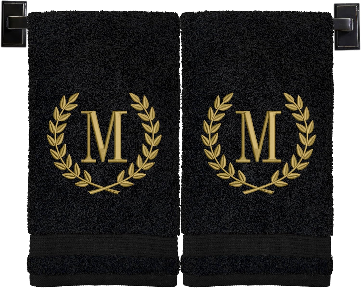 Monogrammed Hand Towels for Bathroom | Set of 2 | Genuine Turkish Towels | Choose Towel and Thread Color | A - Z | Monogrammed Towels with Embroidered Wheat Laurel Design