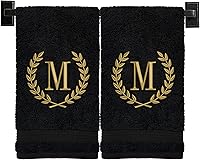 Monogrammed Turkish Cotton Hand Towels Set of 2 - Personalized Bathroom Towels A-Z Embroidered Wheat Laurel Design