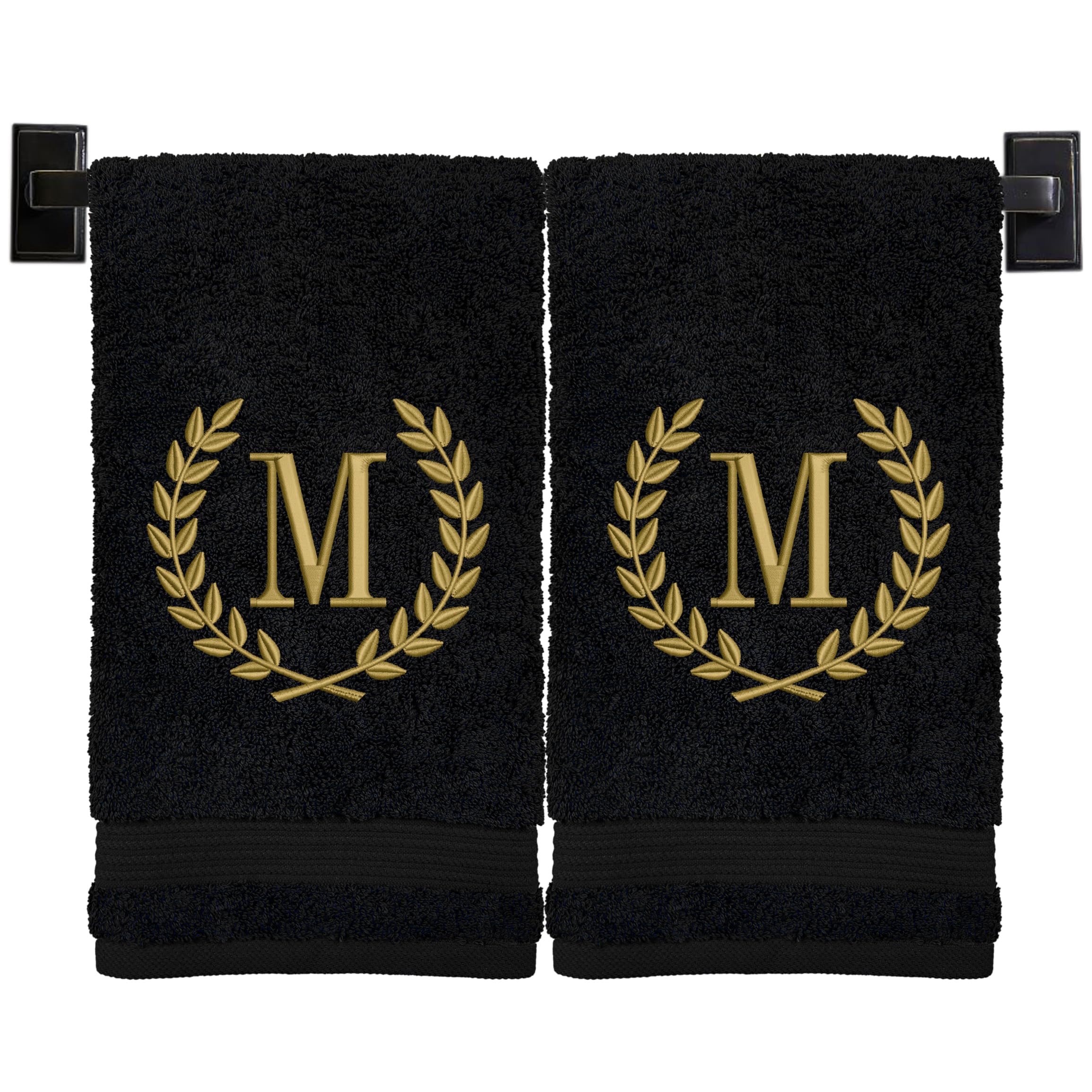 Monogrammed Wheat Laurel Hand Towels | Set of 2 Genuine Turkish Towels