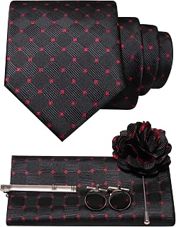 Mens Tie and Lapel Pin Necktie Pocket Square and Tie Clip with Cufflinks Sets for Business Casual 5PCS